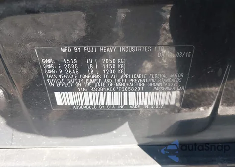 2015 Subaru Legacy 2.5I Premium z USA, uszkodzony, nr VIN 4S3BNAC67F3058291